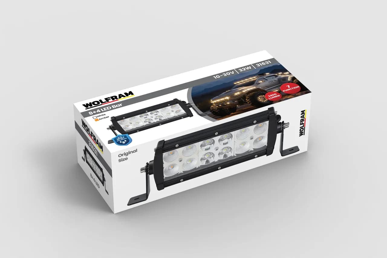 TEPE ÇAKAR BAR LED 19CM 72W 12/24V BEYAZ SARI 7 FONK.